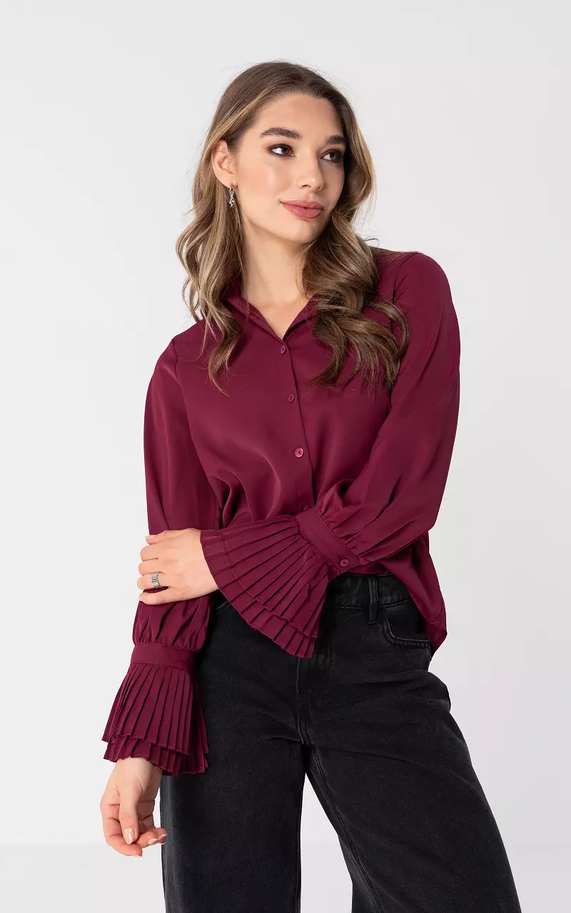 Blouse met plissé mouwen Bordeaux