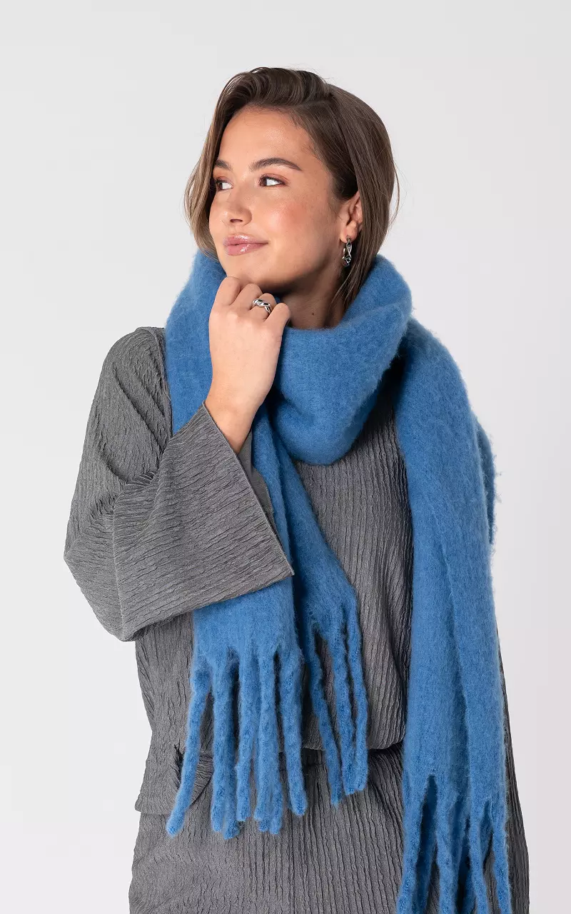 Shawl met franjes Blauw