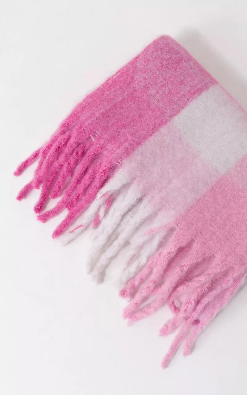 Shawl met franjes en print Roze Wit