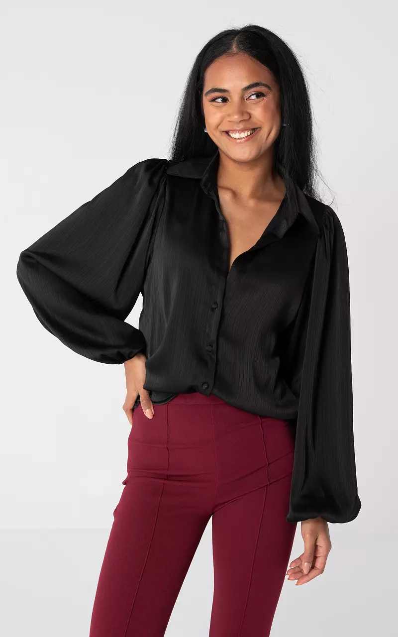 Satin look blouse with buttons Black