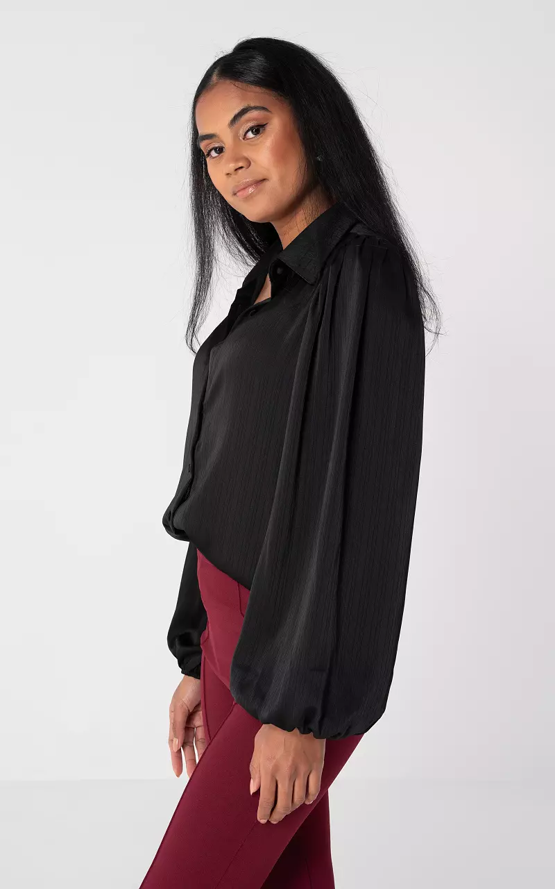 Satin look blouse with buttons Black