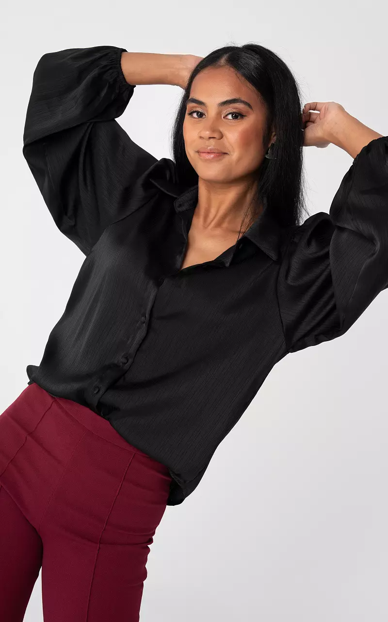 Satin look blouse with buttons Black