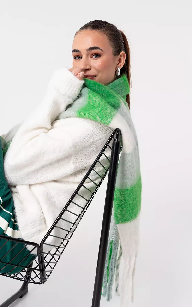 Soft shawl with fringes Green White