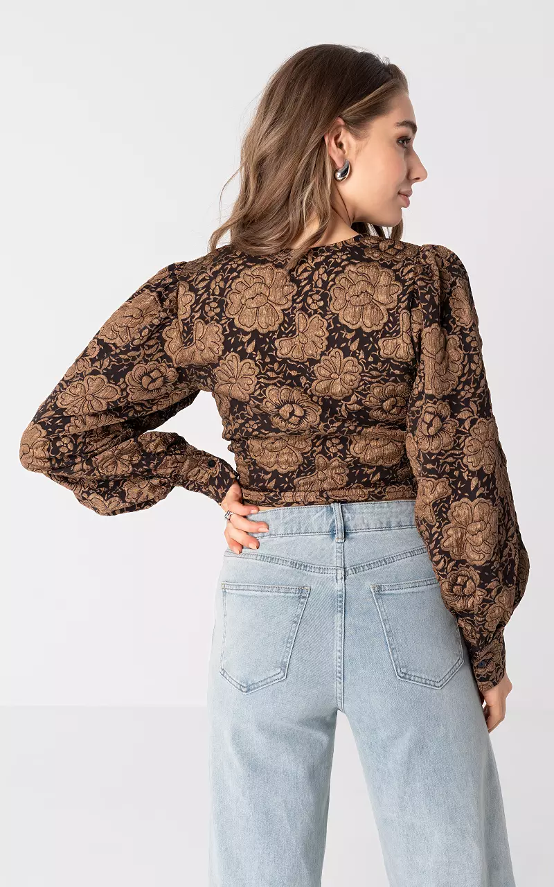 Overslag top met pofmouwen Bruin