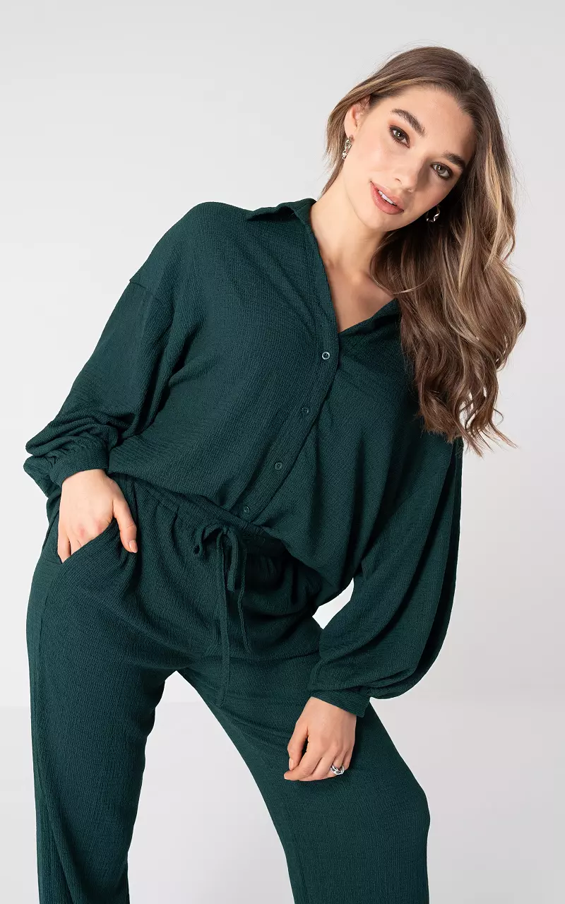 Oversized Bluse mit Knöpfen Dunkelgrün