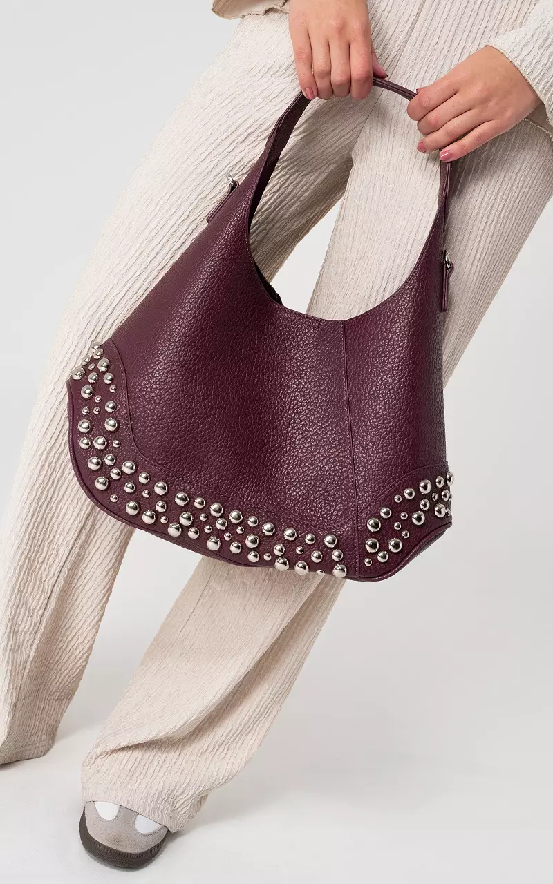 Tas met studs Bordeaux Zilver