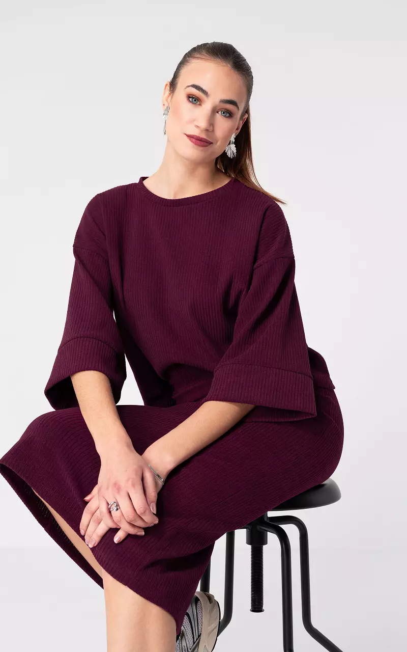 Corduroy top with wide sleeves Bordeaux