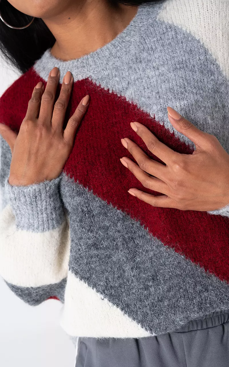 Striped sweater with colours Grey Bordeaux