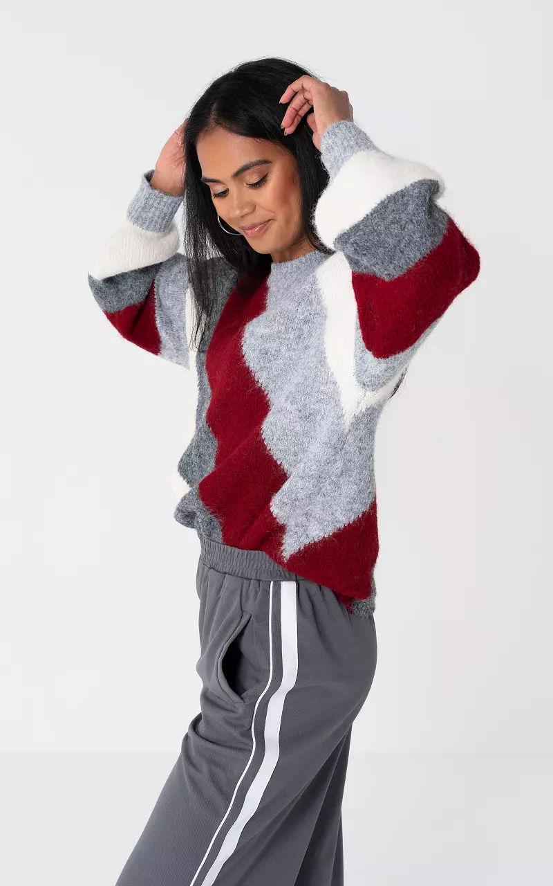 Striped sweater with colours Grey Bordeaux