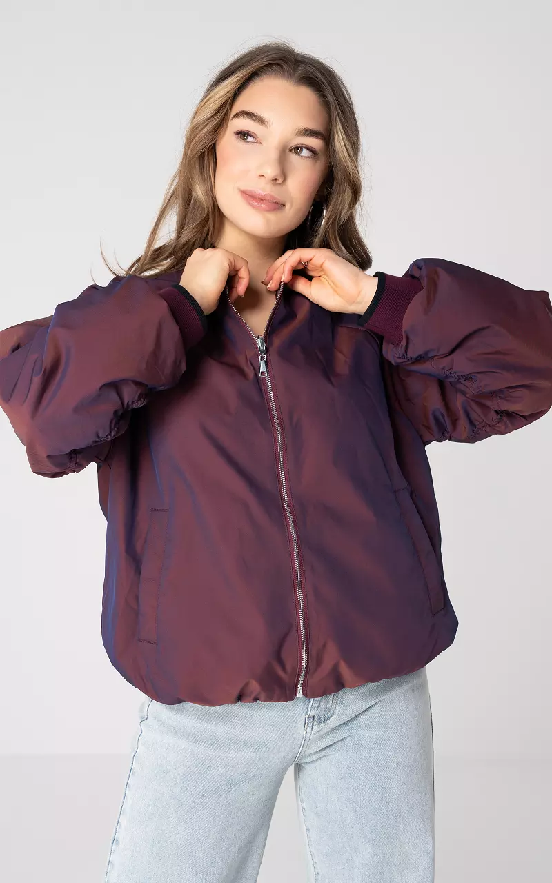 Reversible bomber jacket with two side pockets Bordeaux Leopard
