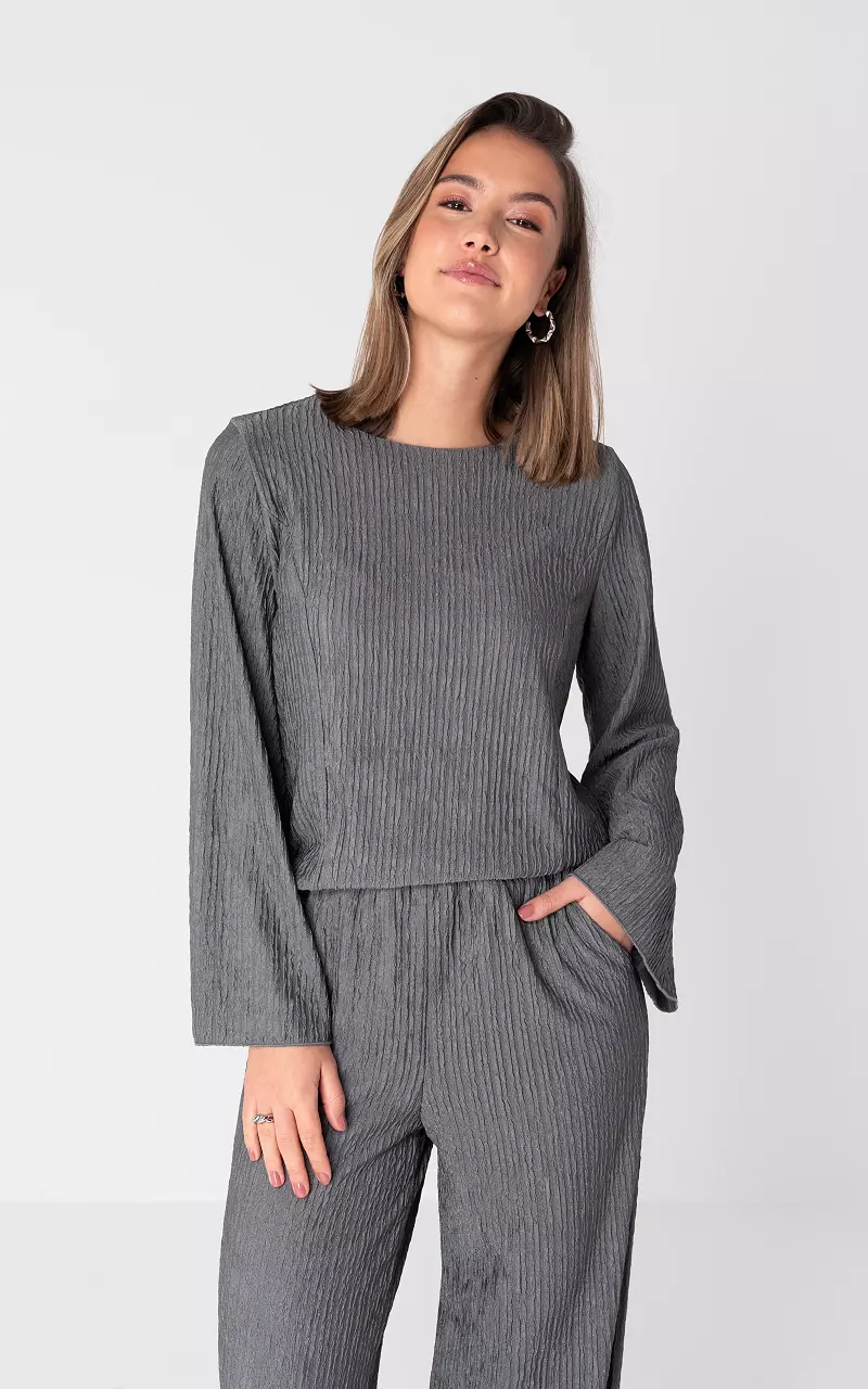 Long sleeve round neck top Grey