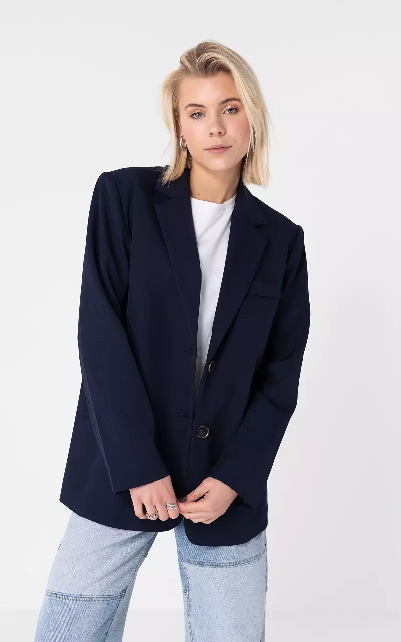 Oversized Blazer mit dekorativen Taschen Dunkelblau