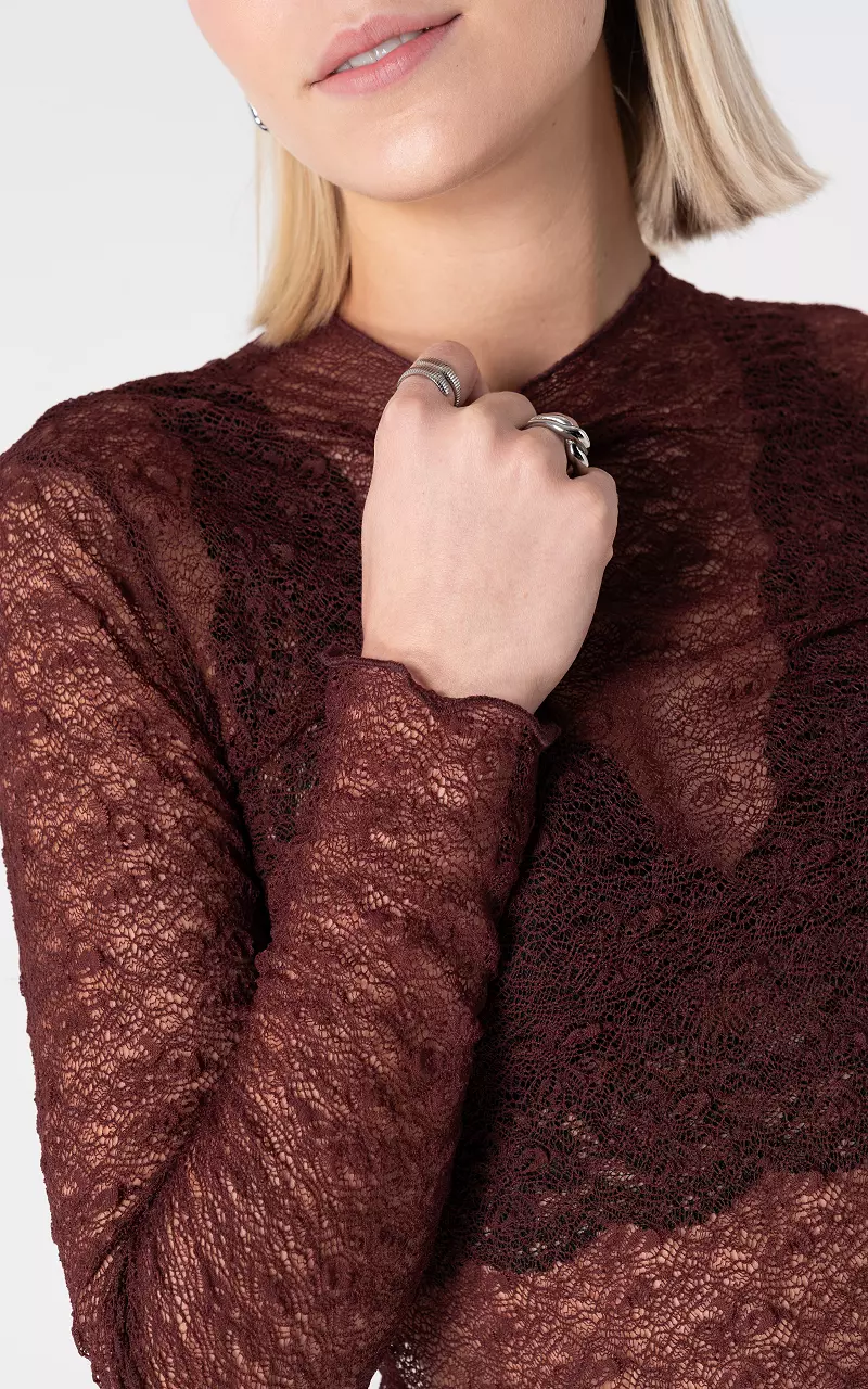 See-through top with round neck Bordeaux