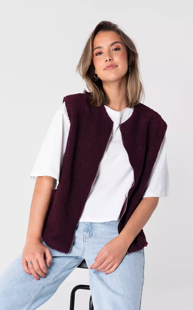 Teddy gilet with zipper closure Bordeaux