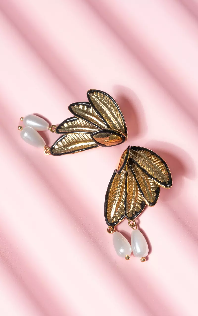 Earrings with pearls Gold Black