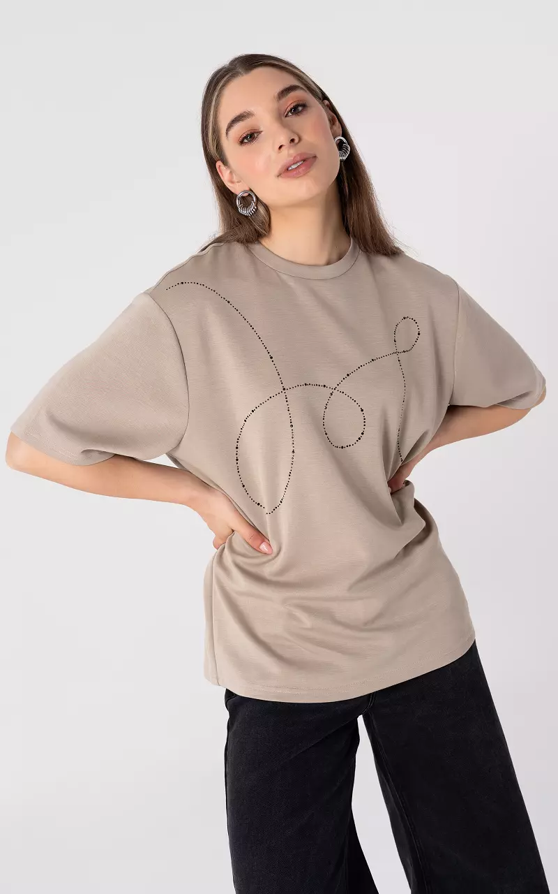 Shirt met ronde hals Taupe