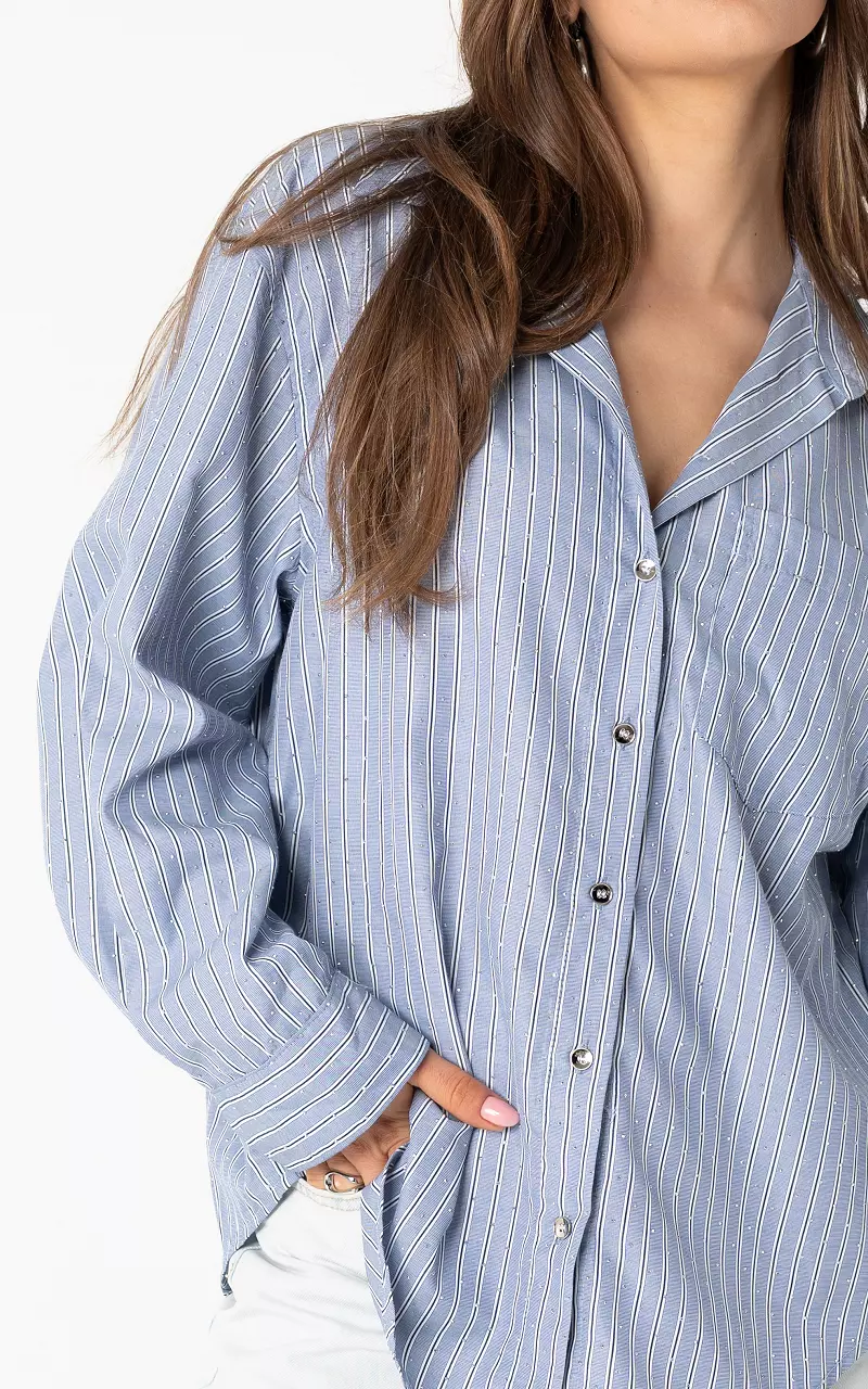 Blouse with all-over rhinestones Light Blue Black