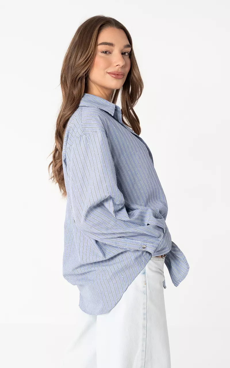 Blouse with all-over rhinestones Light Blue Black