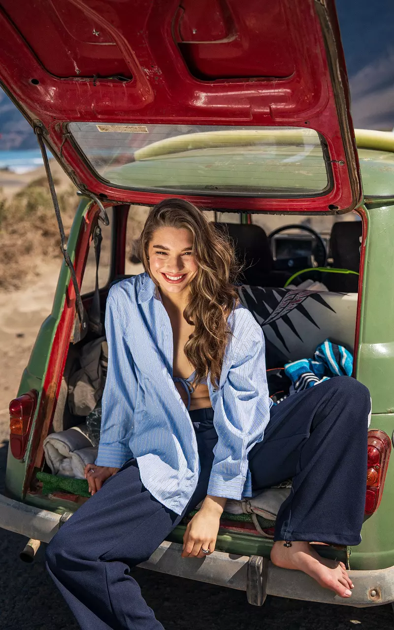 Blouse with all-over rhinestones Light Blue Black
