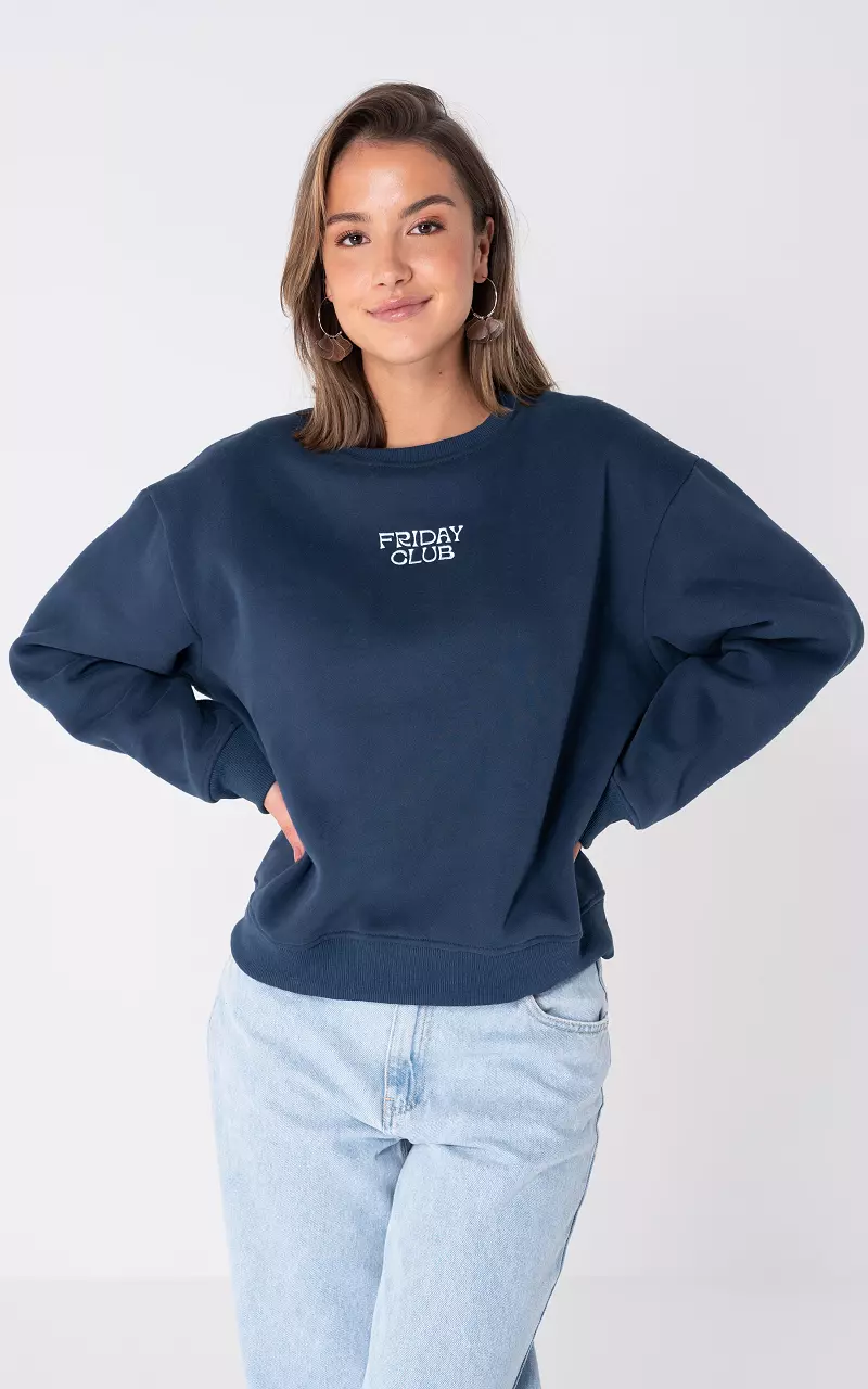 Sweater met print Donkerblauw Wit