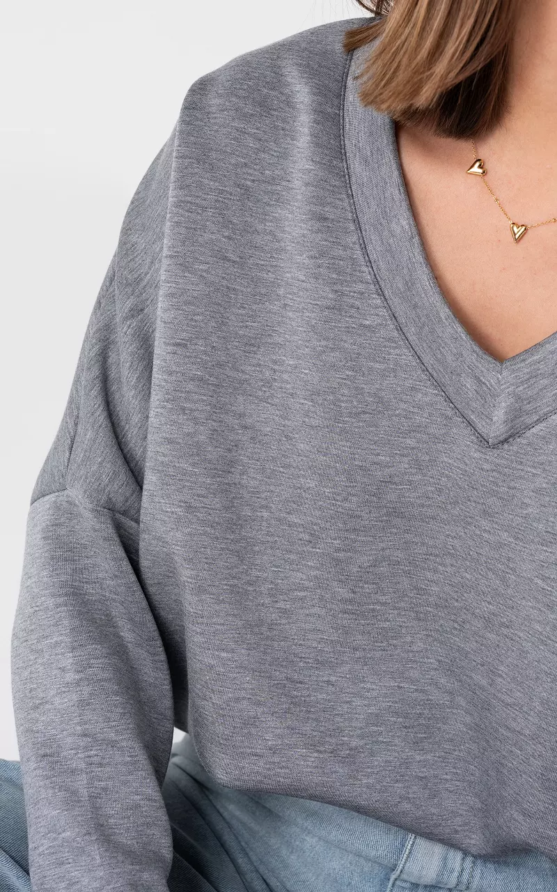 Trui met v-hals en vleermuismouwen Grijs