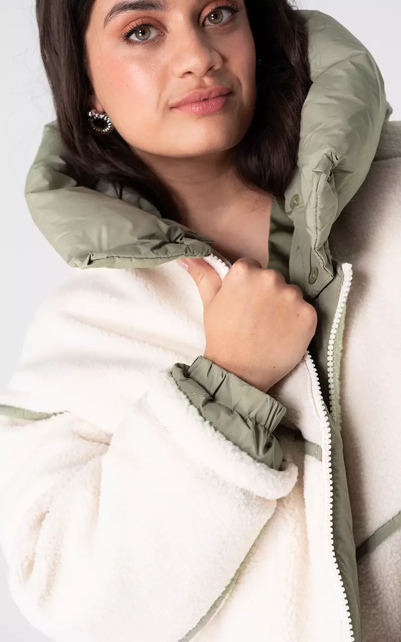 Teddy jas met afneembare capuchon Beige Groen