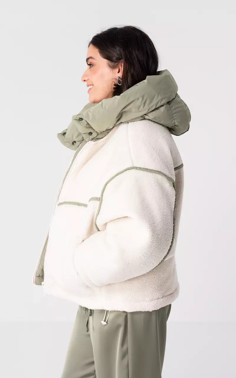 Teddy jas met afneembare capuchon Beige Groen