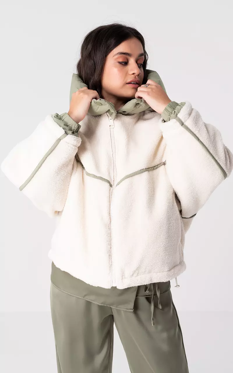 Teddy jas met afneembare capuchon Beige Groen