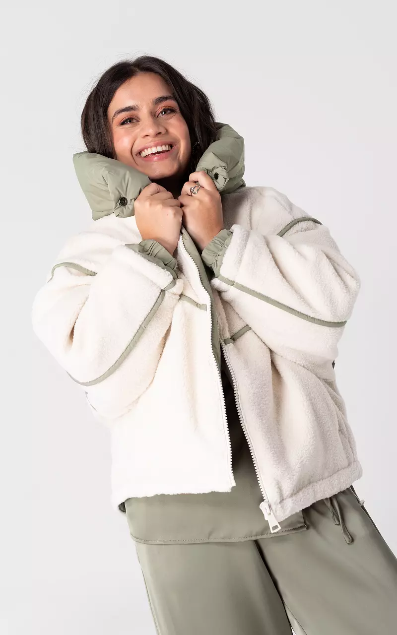 Teddy jacket with detachable hood Beige Green