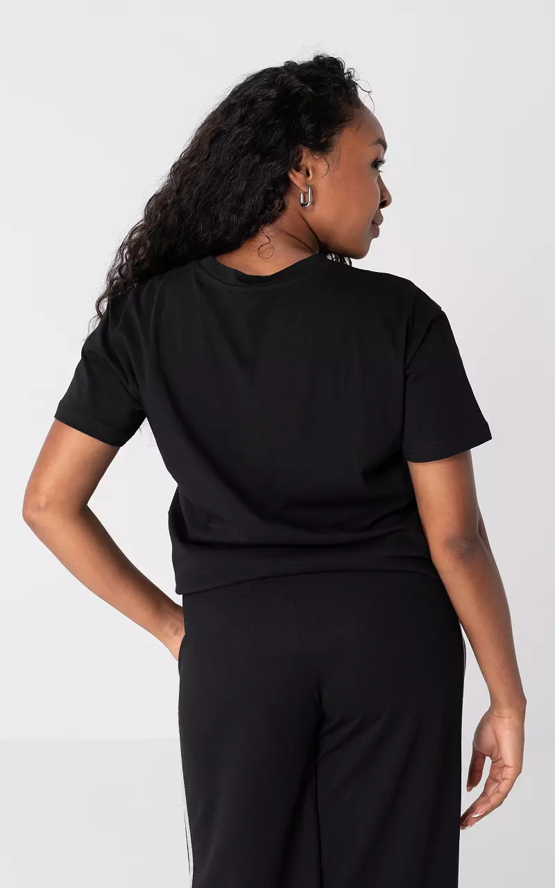 T-shirt met geborduurde tekst Zwart Wit