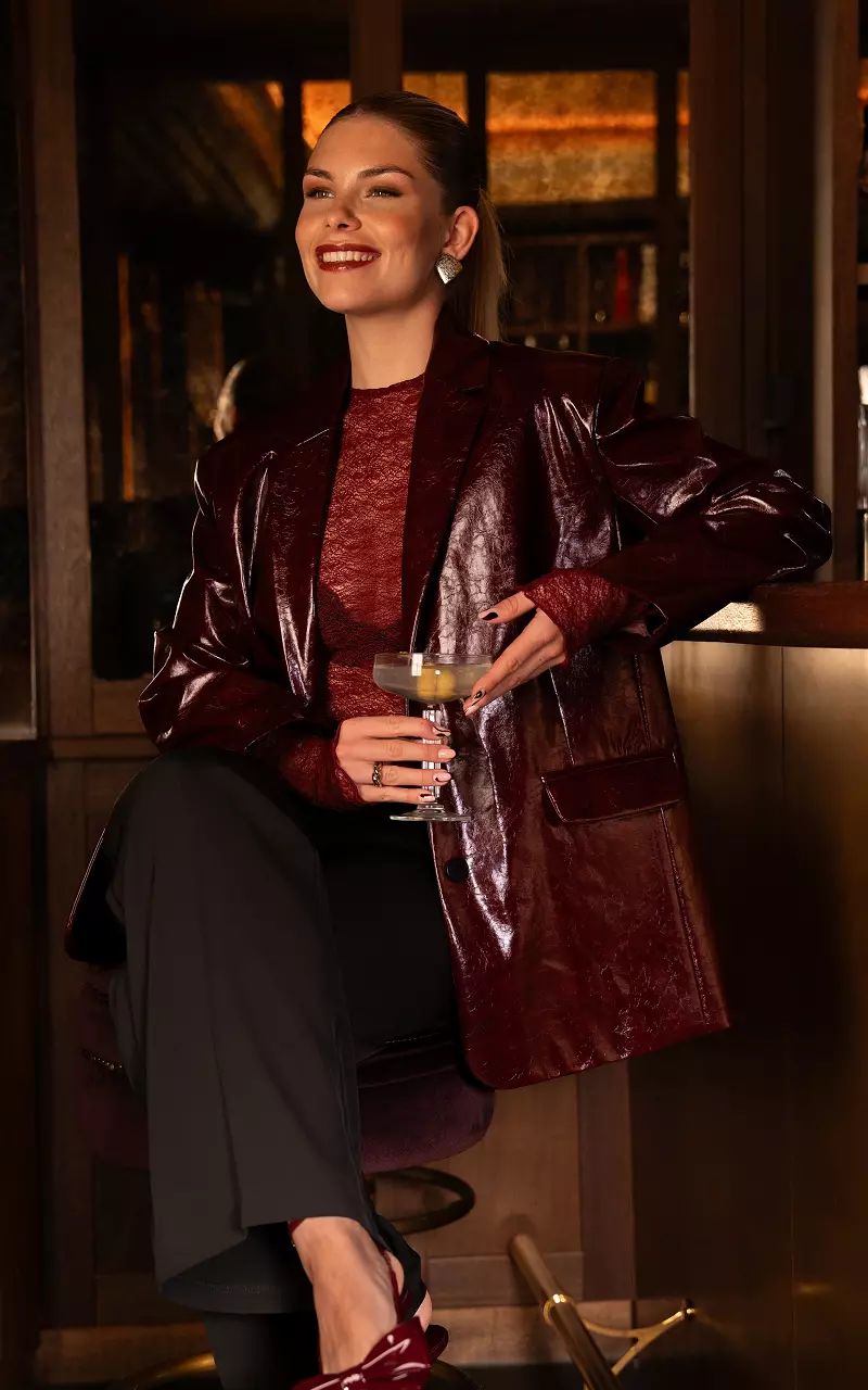 Faux leather blazer met knoopsluiting Bordeaux