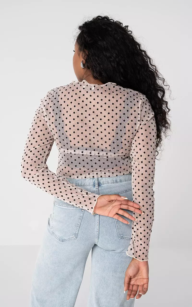 See-through top with dot pattern Beige Black