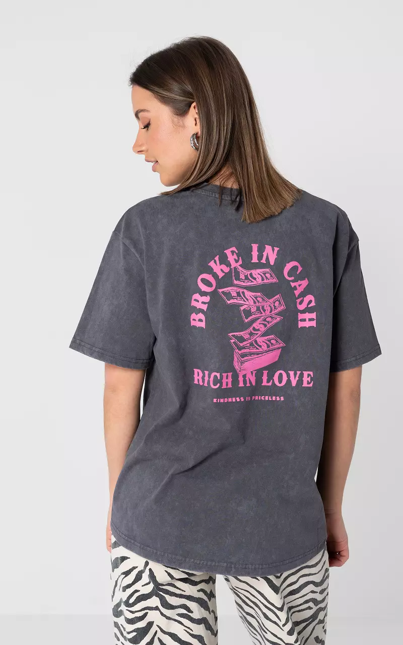 Oversized t-shirt met print Grijs Roze