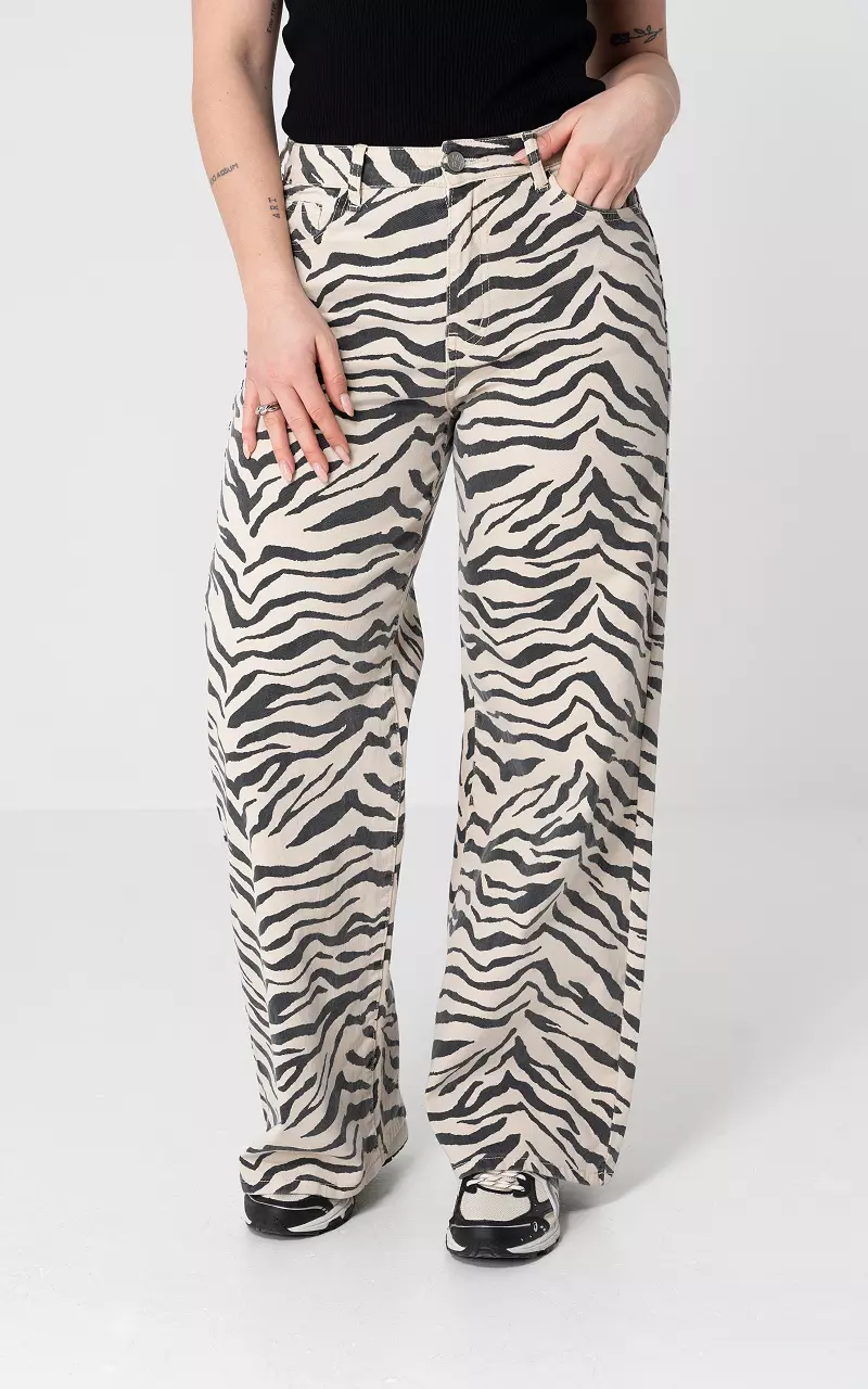 Zebra Straight Jeans Schwarz Creme