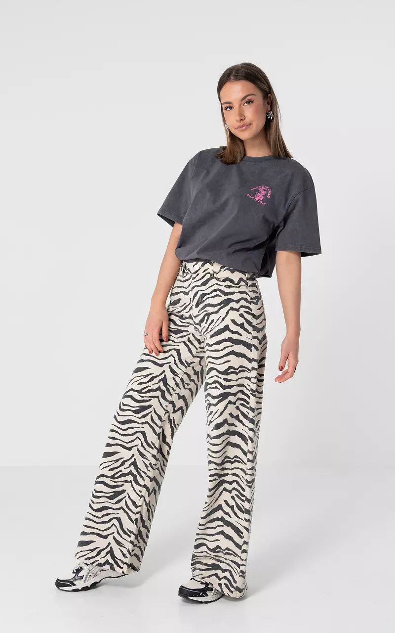 Tall animal jeans Zwart Creme