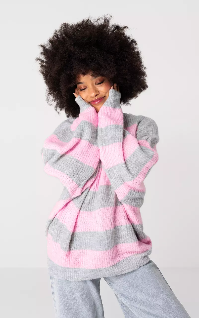 Oversized Pullover mit Streifenmuster Hellgrau Hellrosa
