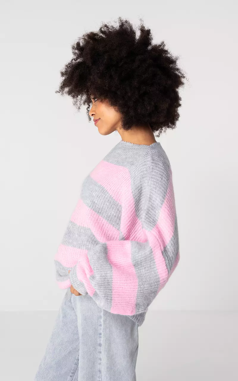 Oversized Pullover mit Streifenmuster Hellgrau Hellrosa