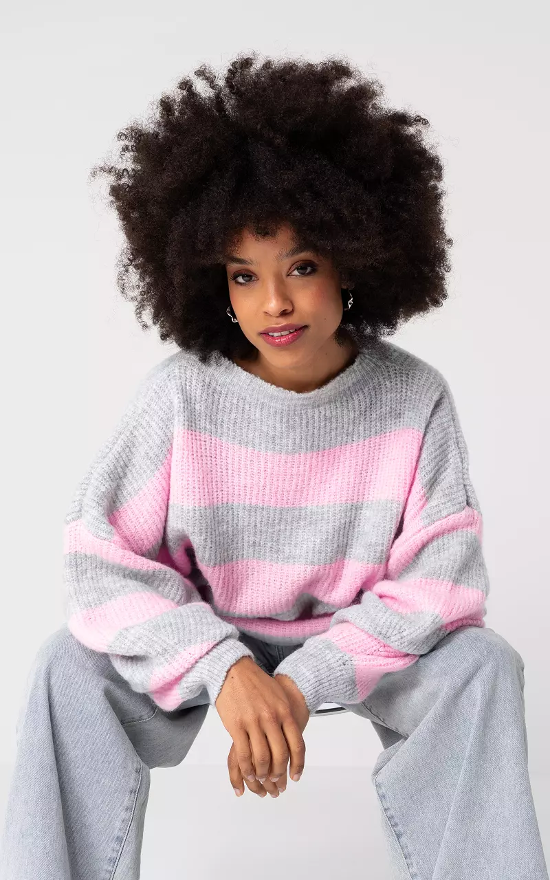 Oversized striped sweater Light Grey Light Pink