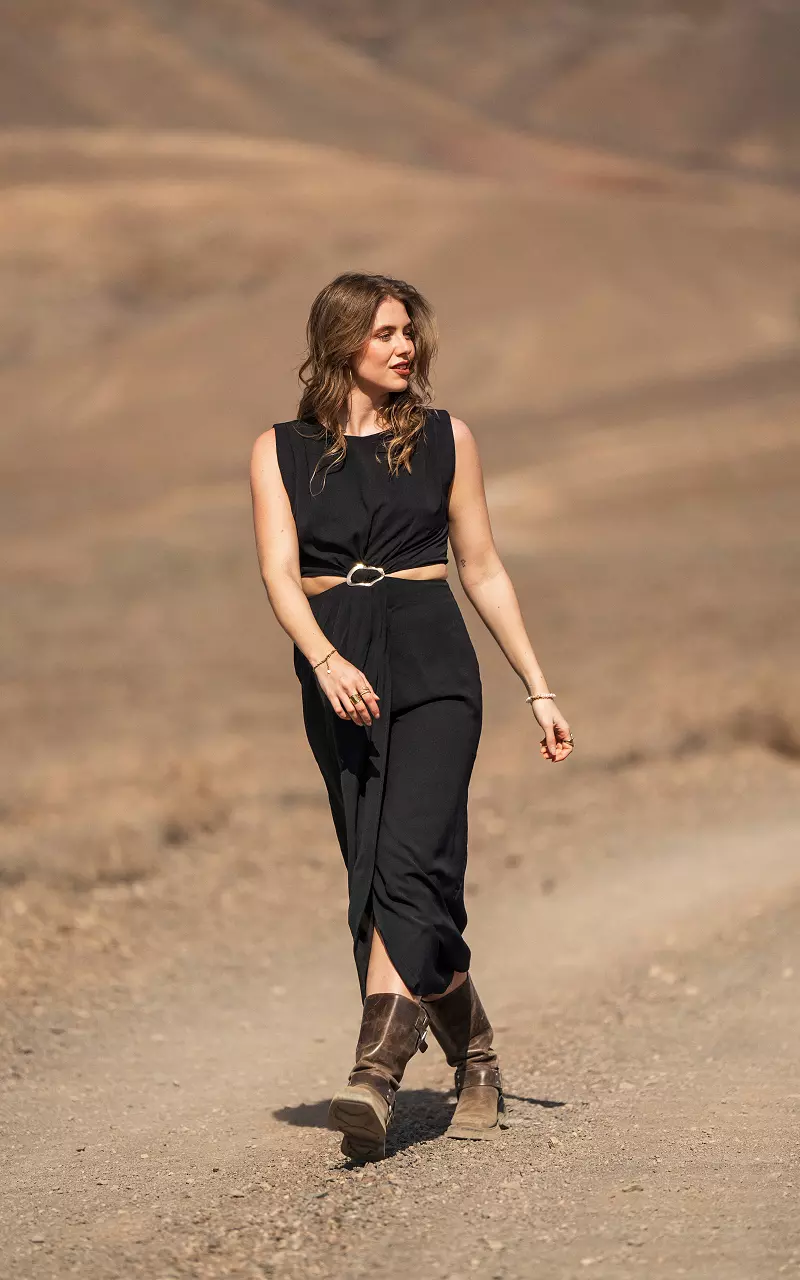 Cut-out dress with gold-coloured buckle Black