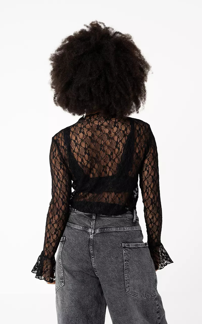 Laced top with flared sleeves Black