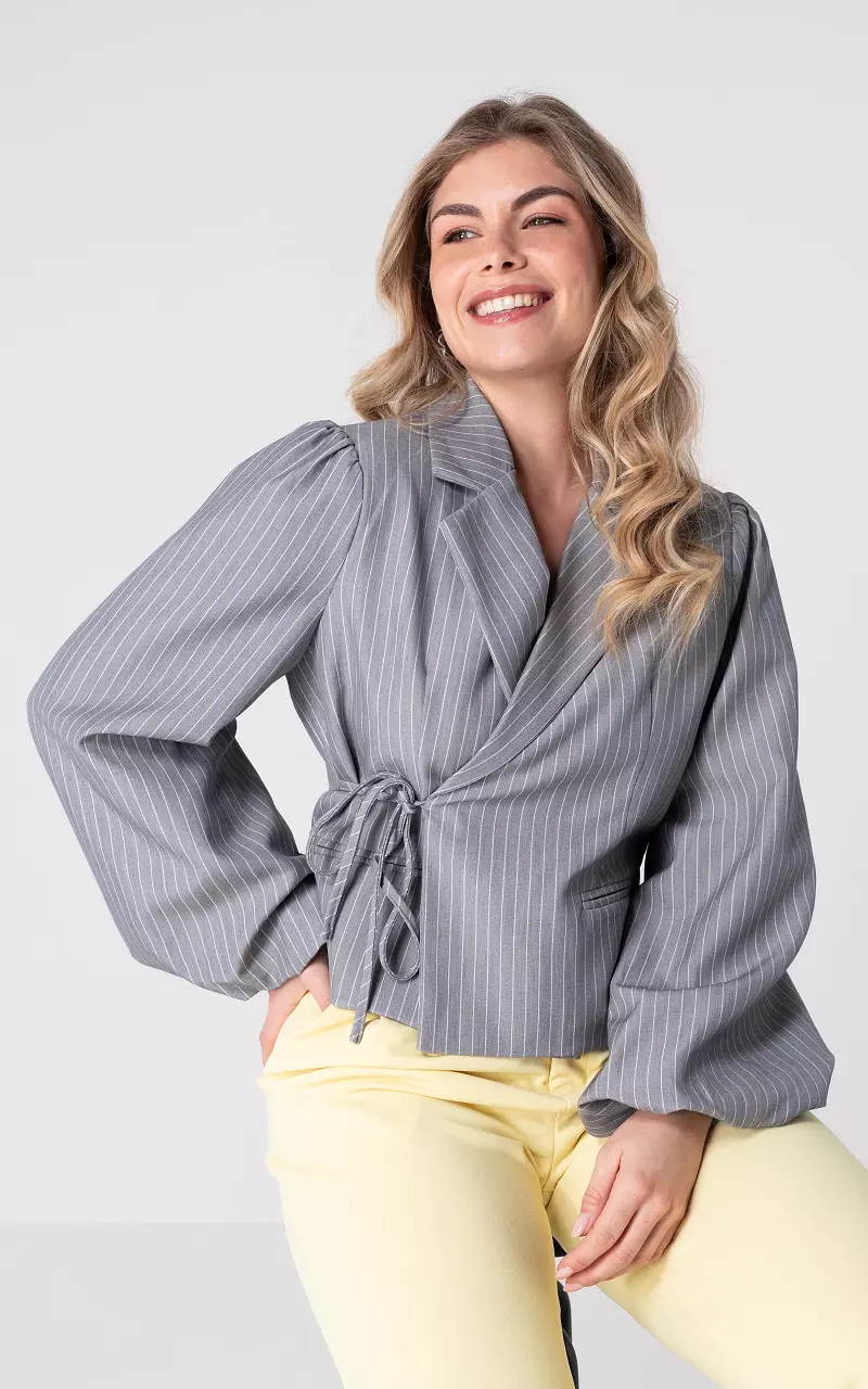 Blazer with puffed sleeves and bow detail Grey White