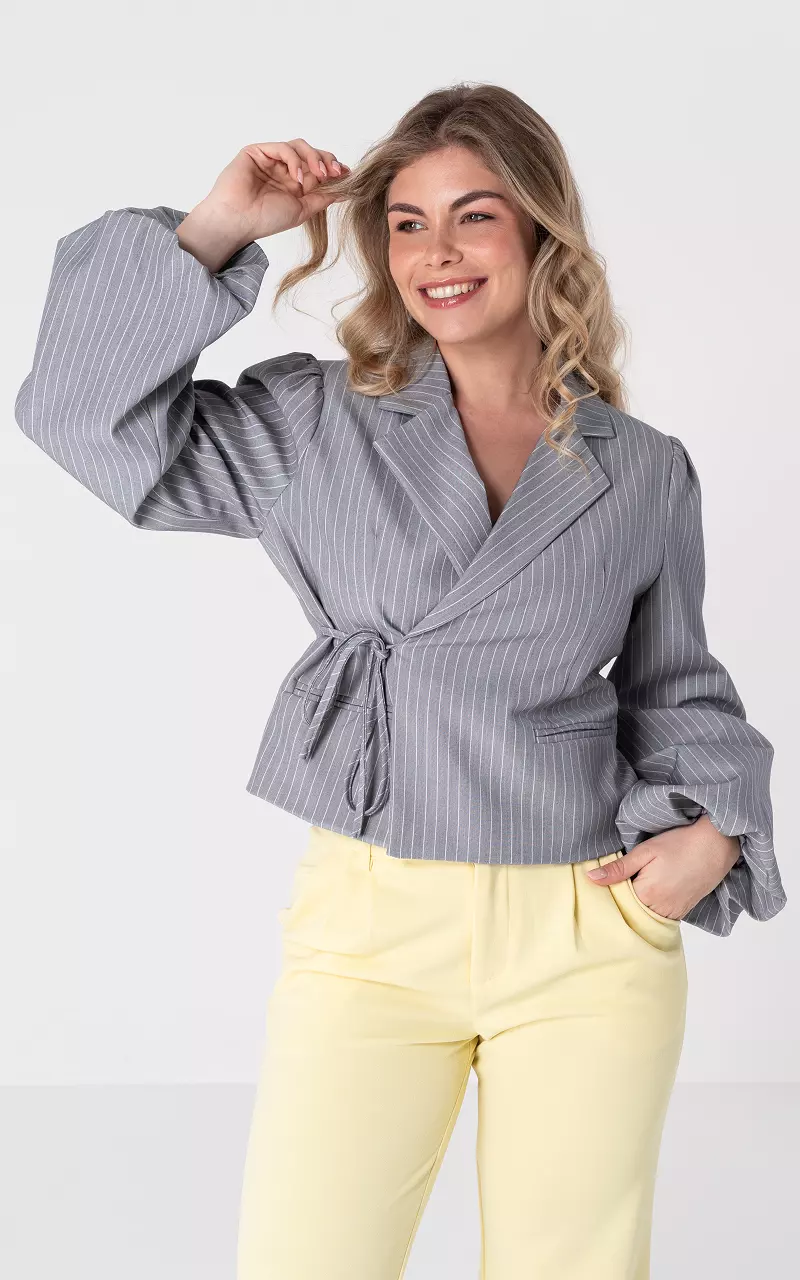 Blazer with puffed sleeves and bow detail Grey White
