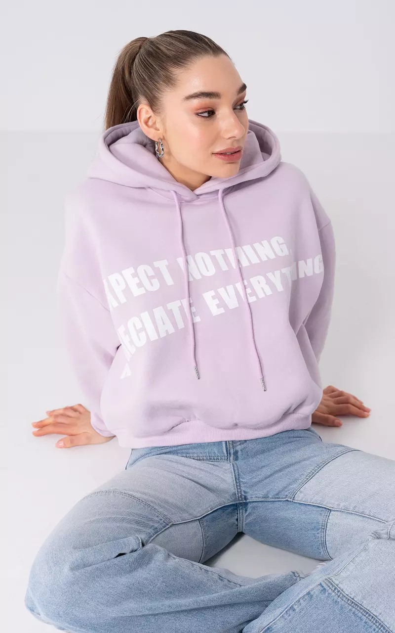 Sweater with embroidered text Lilac White