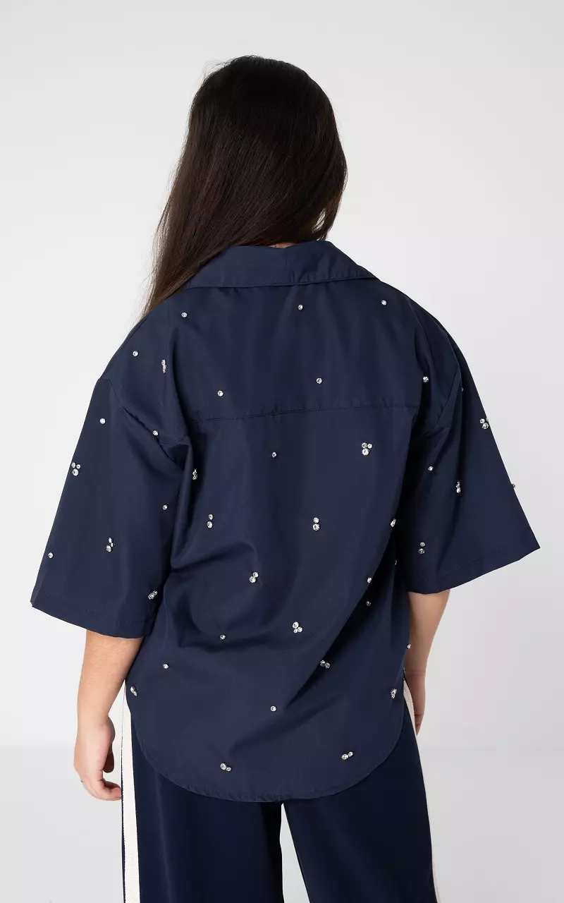 Bluse mit Steinchen Dunkelblau Silber