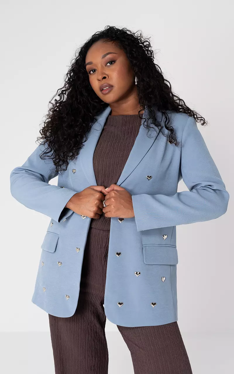 Oversized Blazer mit silberfarbenen Herzen Blau