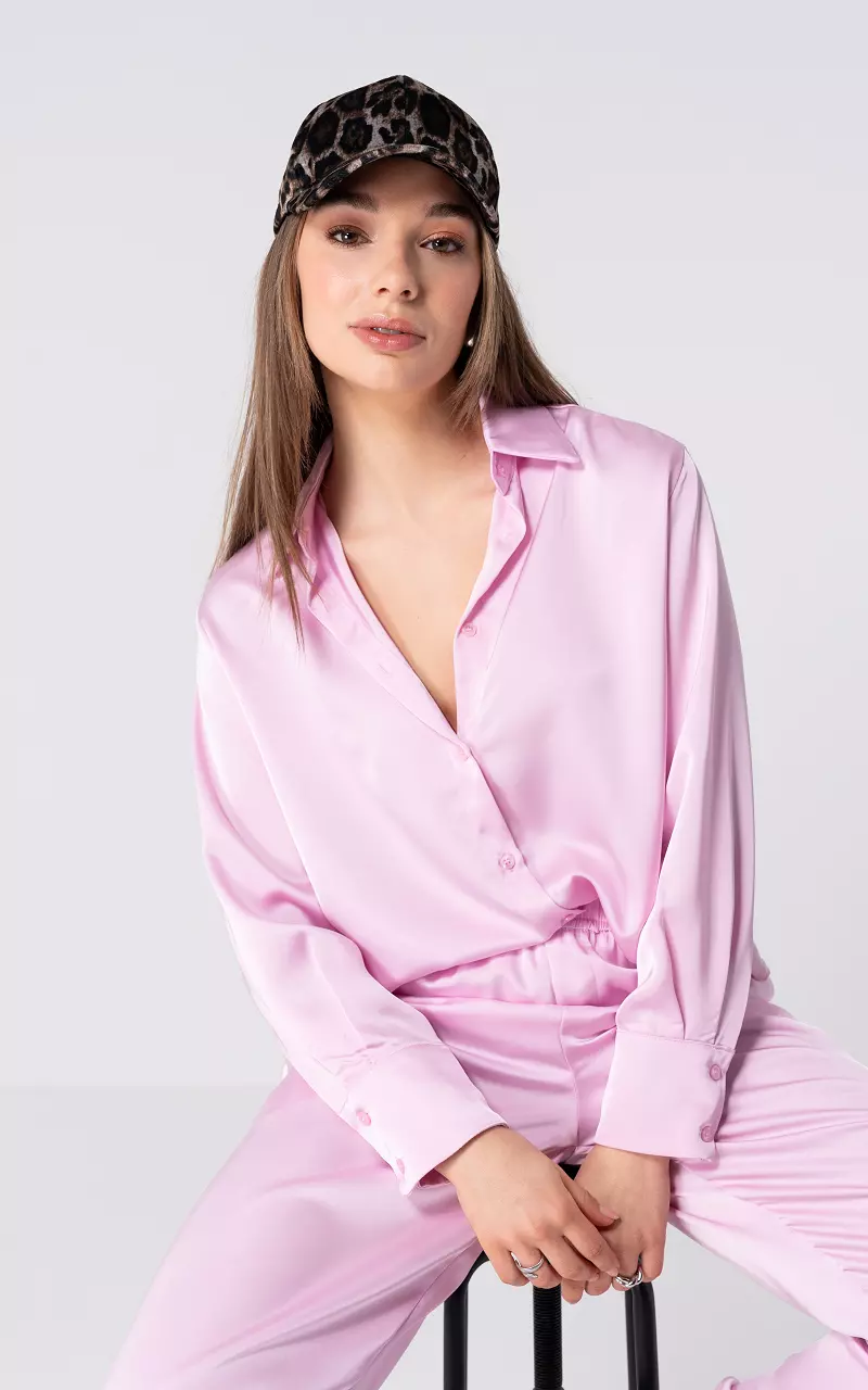 Satin look blouse with buttons Light Pink