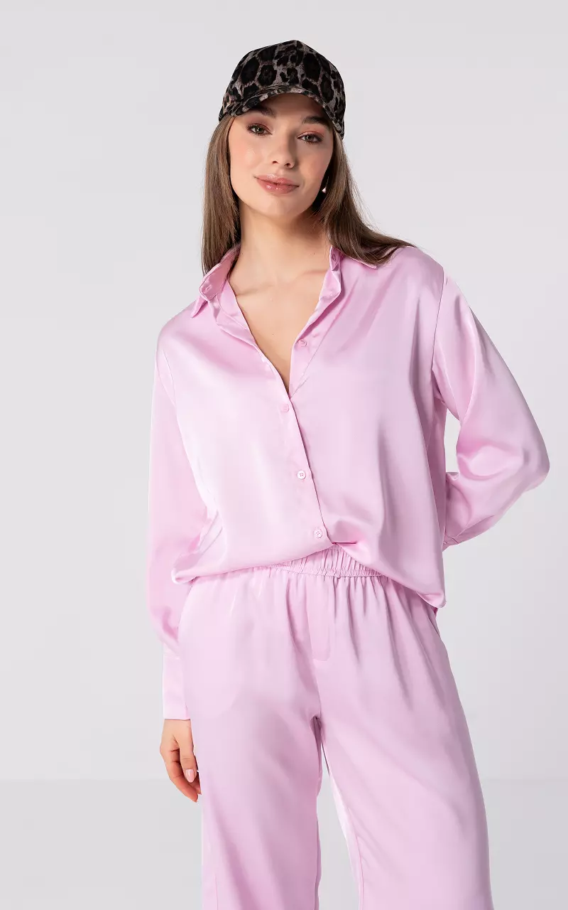 Satin look blouse with buttons Light Pink