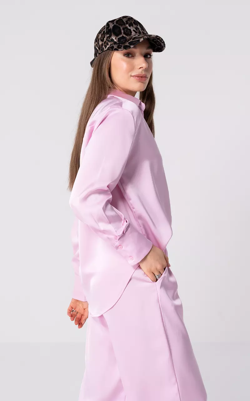 Satin look blouse with buttons Light Pink