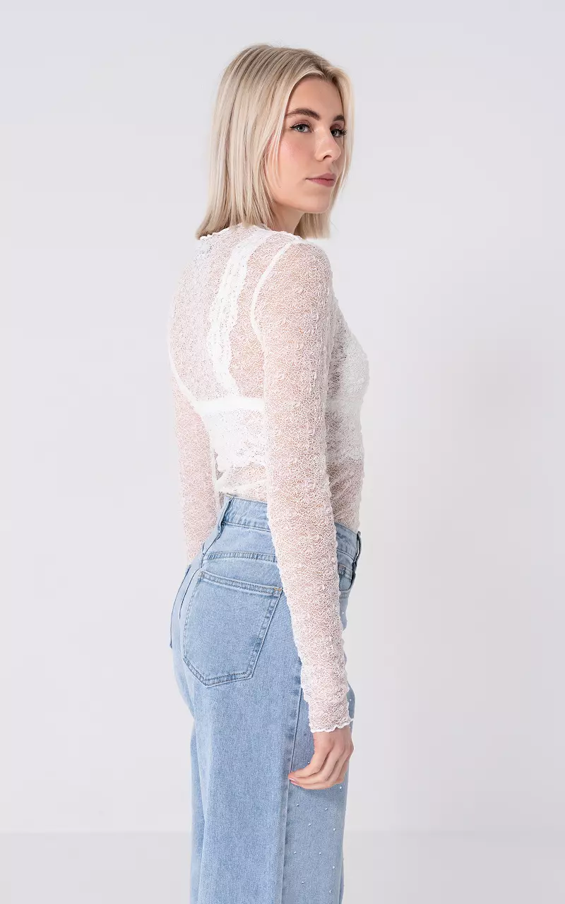 See-through top with round neck White