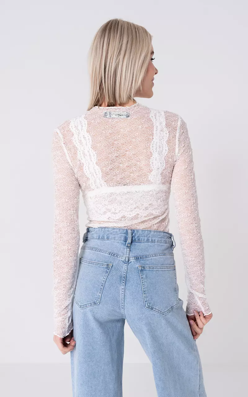 See-through top with round neck White